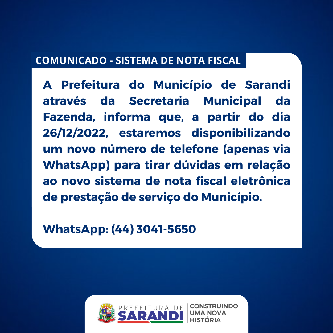 Comunicado - Sistema de Nota Fiscal